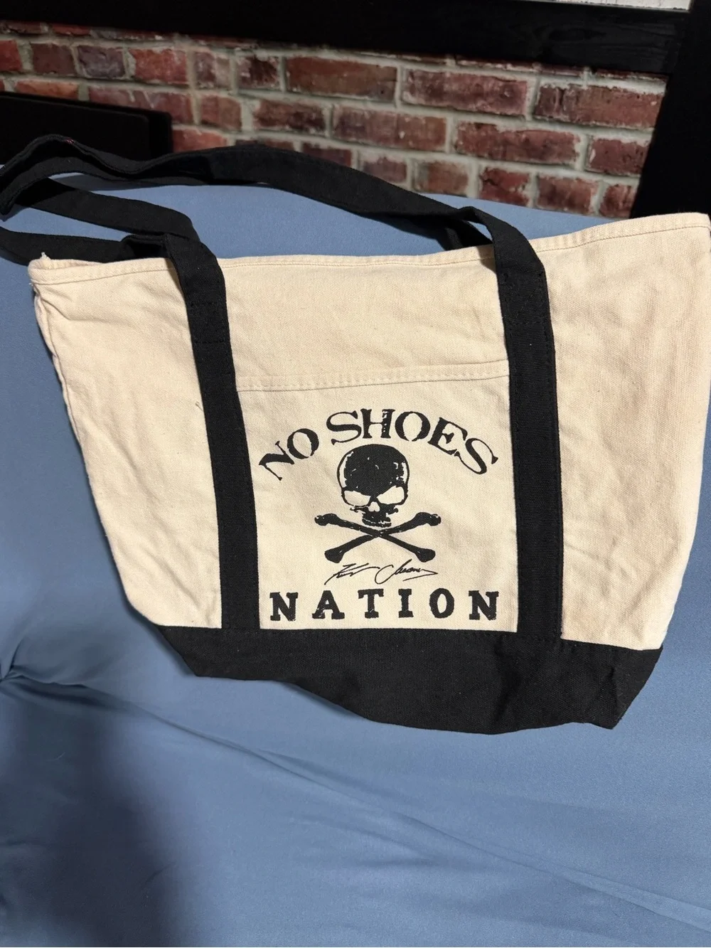No Shoes Nation Canvas Tote Bag in Cream and Black